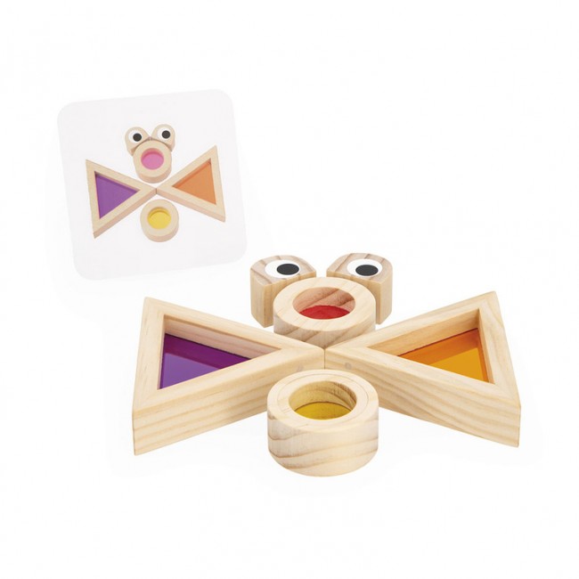 Klocki drewniane przezroczyste kolorowe sensoryczne Janod 12 m+