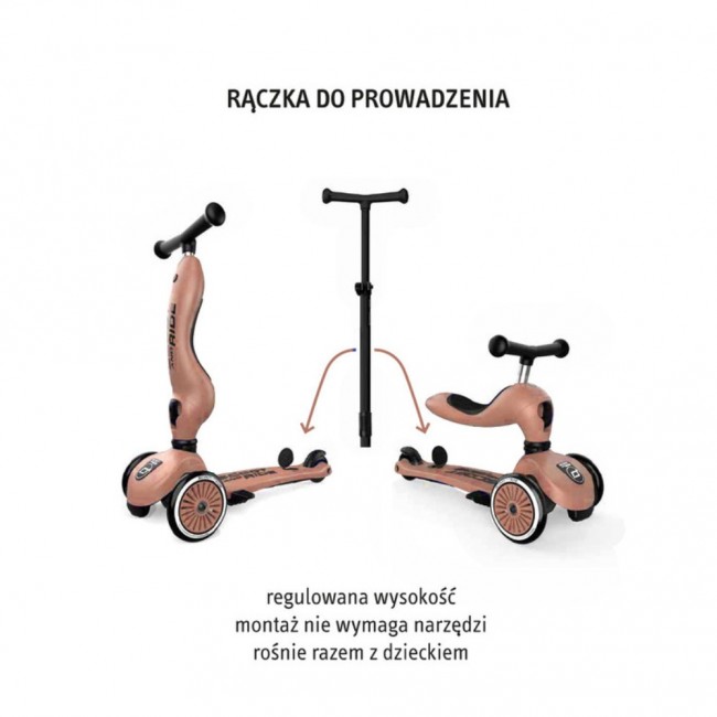 Jeździk i hulajnoga z rączką do prowadzenia Highwaykick 1 Push and Go 2w1 SCOOTANDRIDE 1-5 lat - Mocha