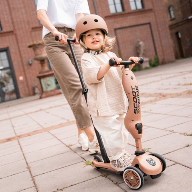 Jeździk i hulajnoga z rączką do prowadzenia Highwaykick 1 Push and Go 2w1 SCOOTANDRIDE 1-5 lat - Mocha