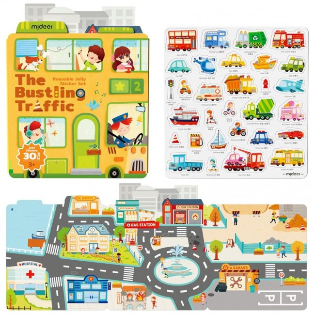 Zestaw wielorazowych żelowych naklejek mideer - The Bustling Traffic