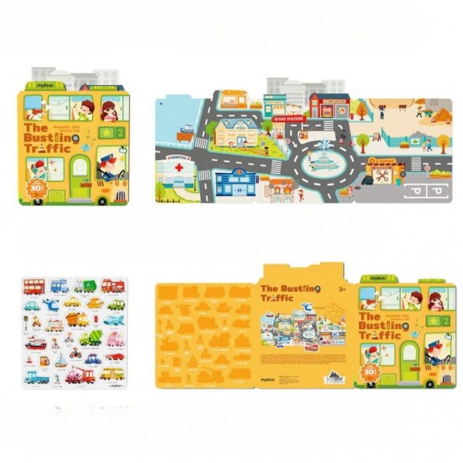 Zestaw wielorazowych żelowych naklejek mideer - The Bustling Traffic
