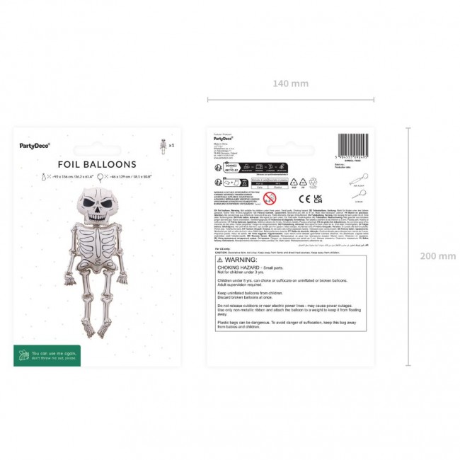 Balon foliowy Party Deco - Kościotrup XXL 46 x 129 cm