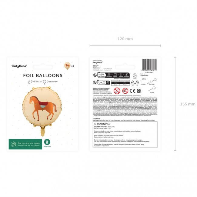 Balon foliowy Party Deco - Konik 45 cm