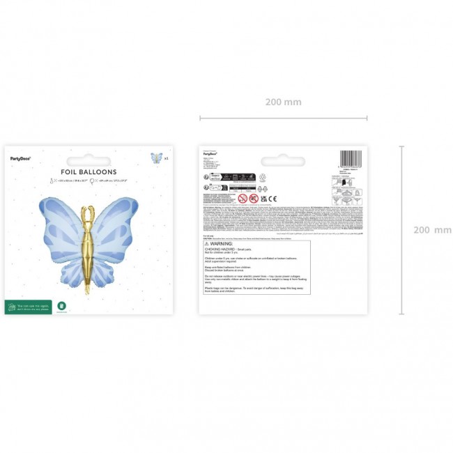 Balon foliowy Party Deco - Motyl błękit 69 x 69 cm