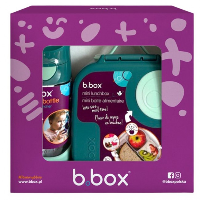 Zestaw butelka tritanowa ze słomką 450 ml + mini lunchbox B.box - Emerald Forest