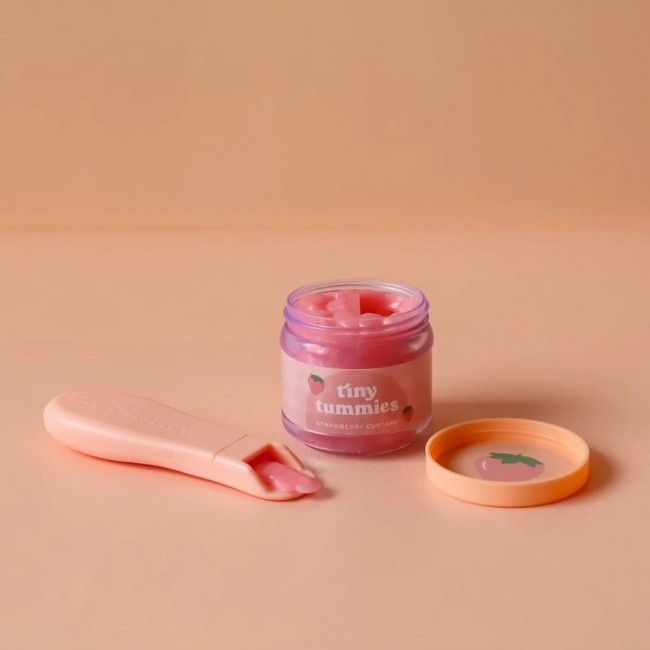 Magiczny słoiczek Tiny Tummies z łyżeczką do karmienia lalek Tiny Harlow - Truskawka