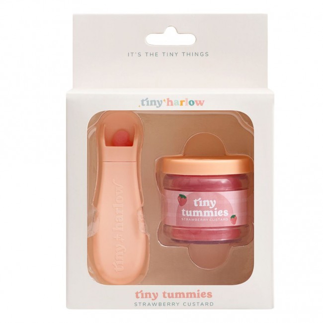 Magiczny słoiczek Tiny Tummies z łyżeczką do karmienia lalek Tiny Harlow - Truskawka