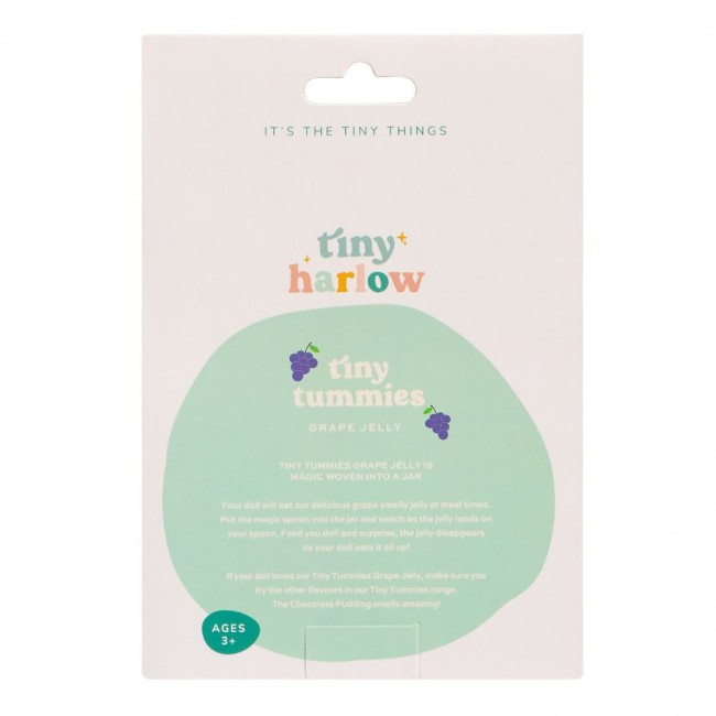 Magiczny słoiczek Tiny Tummies z łyżeczką do karmienia lalek Tiny Harlow - Winogrono