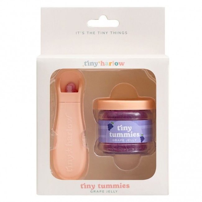 Magiczny słoiczek Tiny Tummies z łyżeczką do karmienia lalek Tiny Harlow - Winogrono