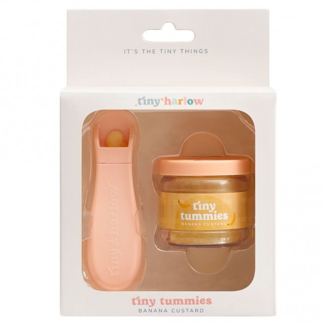 Magiczny słoiczek Tiny Tummies z łyżeczką do karmienia lalek Tiny Harlow - Banan