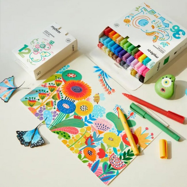 Markery akrylowe z okrągłą końcówką mideer - 12 kolorów