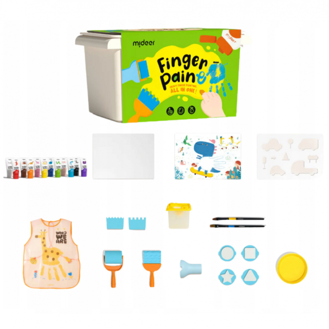 Zestaw farb z akcesoriami do malowania palcami mideer