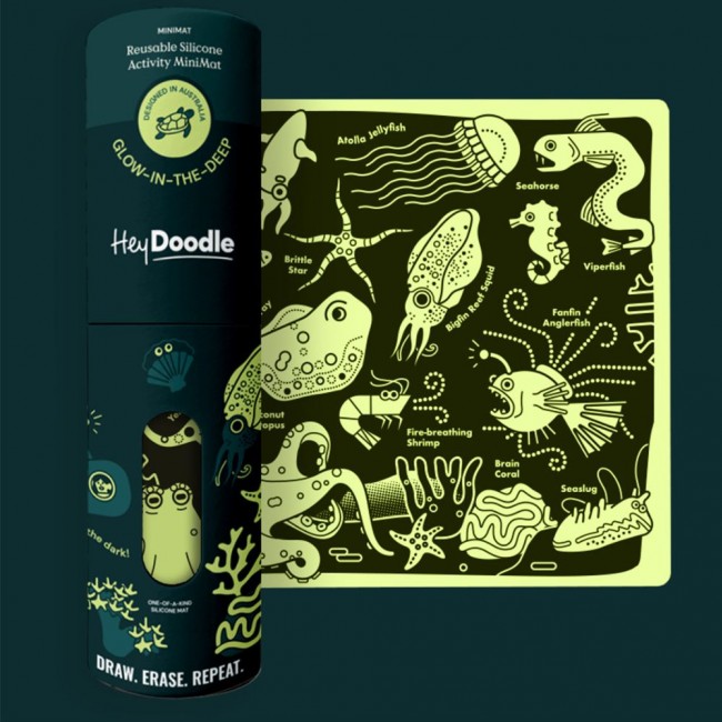 Świecąca w ciemności mała mata silikonowa do kolorowania HeyDoodle - Morskie Głębiny