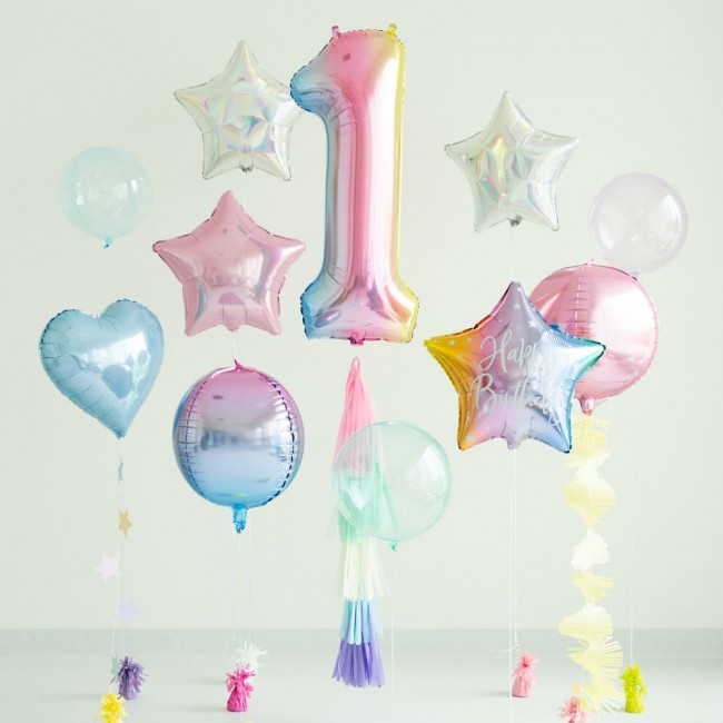 Balon foliowy Party Deco 86 cm - Cyfra 1 pastelowy tęczowy