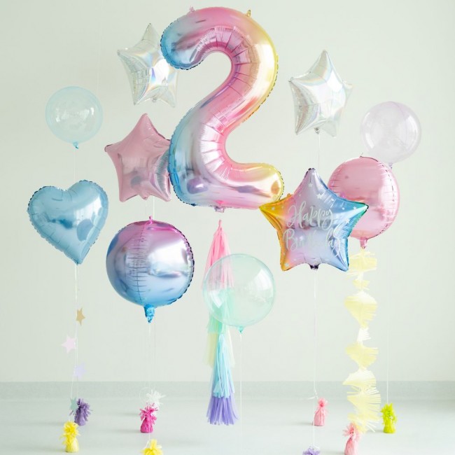 Balon foliowy Party Deco 86 cm - Cyfra 2 pastelowy tęczowy