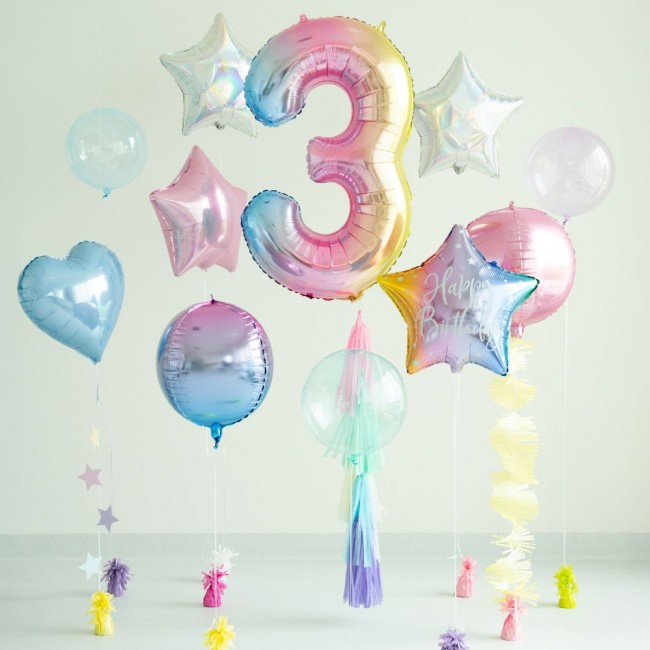 Balon foliowy Party Deco 86 cm - Cyfra 3 pastelowy tęczowy