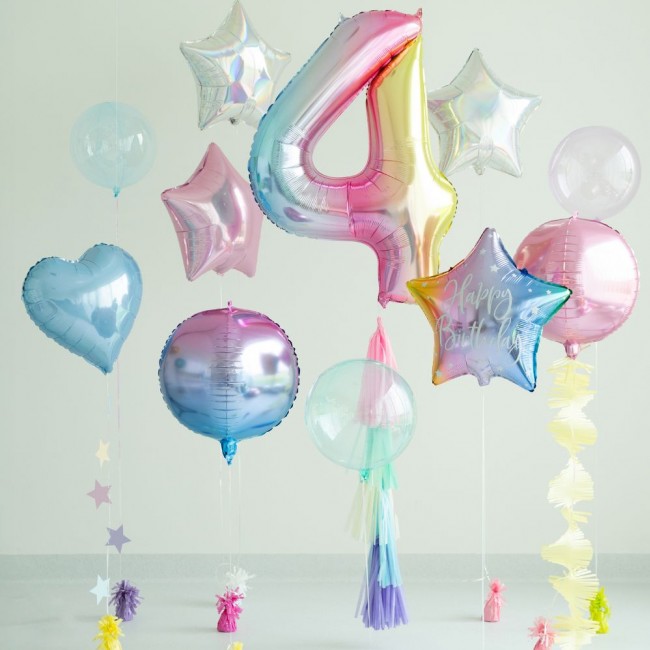 Balon foliowy Party Deco 86 cm - Cyfra 4 pastelowy tęczowy