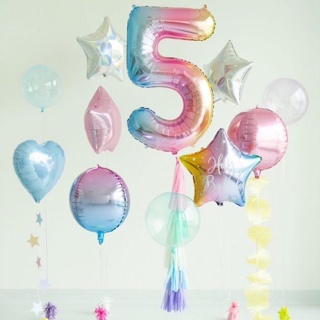 Balon foliowy Party Deco 86 cm - Cyfra 5 pastelowy tęczowy