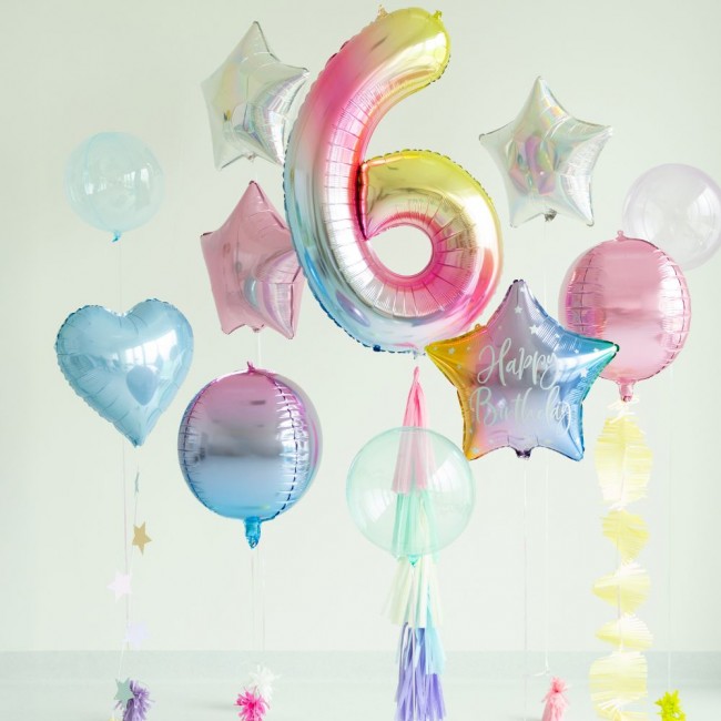 Balon foliowy Party Deco 86 cm - Cyfra 6 pastelowy tęczowy