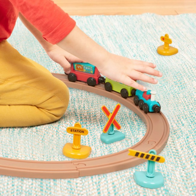 Kolejka z torami i znakami - magnetyczne wagony Battat - All Aboard 29 el.