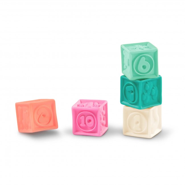 Miękkie kubeczki i klocki sensoryczne 2w1 B. Toys - Stackin’ Squishies 17 el.