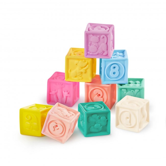 Miękkie kubeczki i klocki sensoryczne 2w1 B. Toys - Stackin’ Squishies 17 el.