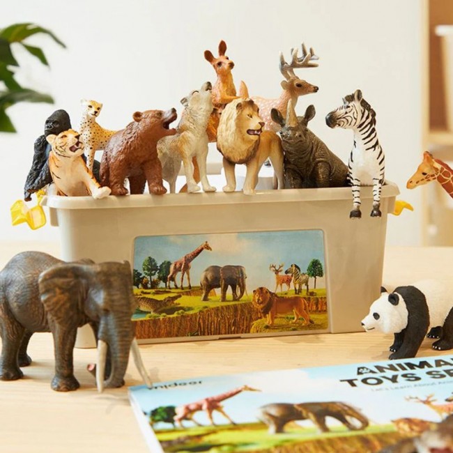 Zestaw 15 figurek dzikich zwierząt w zestawie z przenośnym pudełkiem mideer