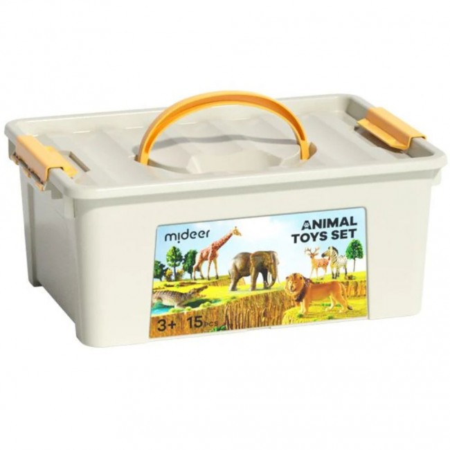 Zestaw 15 figurek dzikich zwierząt w zestawie z przenośnym pudełkiem mideer