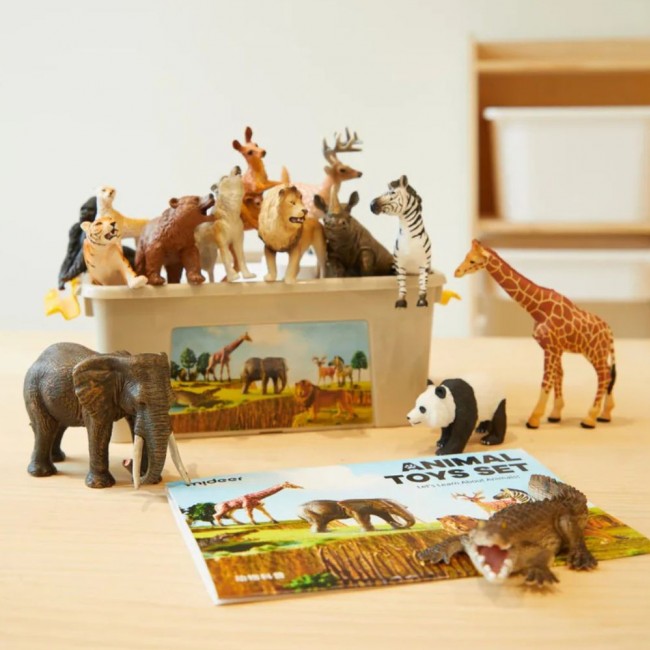 Zestaw 15 figurek dzikich zwierząt w zestawie z przenośnym pudełkiem mideer