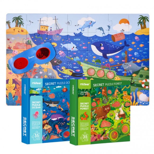 Sekretne puzzle z okularami 3D mideer - Ocean 35 el.