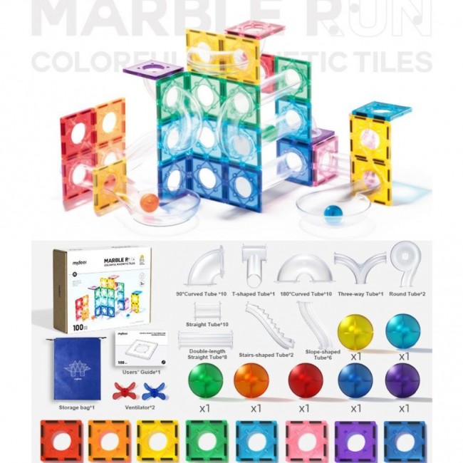 Klocki magnetyczne kulodrom mideer - Tor kulkowy 100 el.