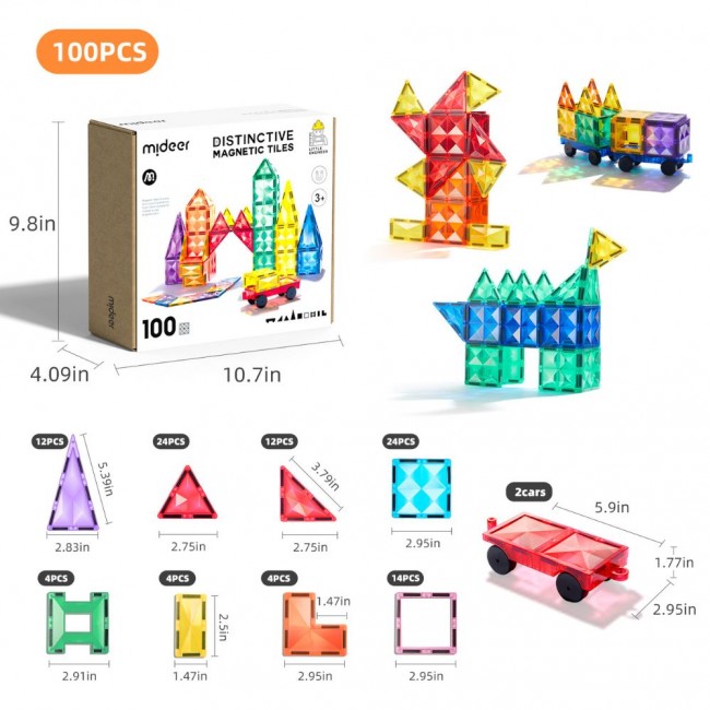 Klocki magnetyczne mideer - 100 el.