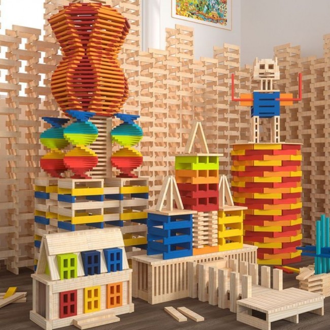 Drewniane klocki Archimedes mideer - Odcienie różu 100 el.