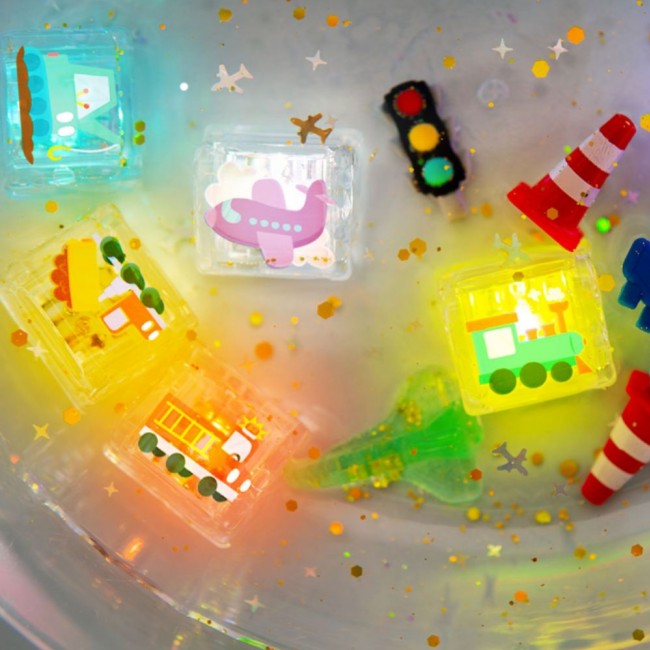 Kostki sensoryczne świecące w wodzie Glo Pals - Pojazdy 6 szt.