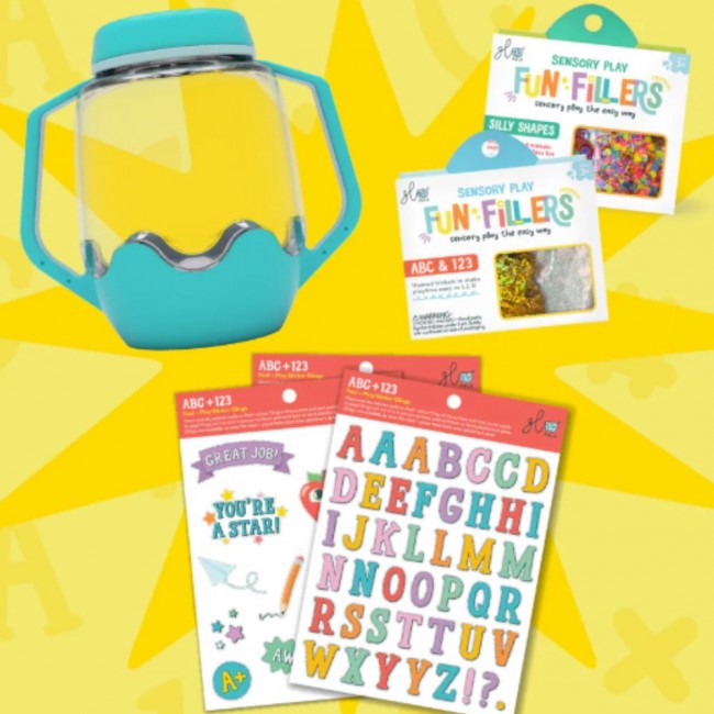 Słoik sensoryczny do napełnienia wodą Glo Pals z akcesoriami - ABC