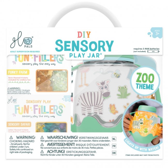 Słoik sensoryczny do napełnienia wodą Glo Pals z akcesoriami - Zoo