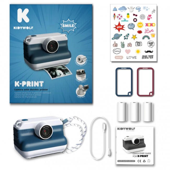 Aparat cyfrowy z drukarką Kidywolf - Blue