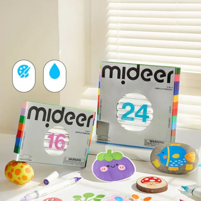 Markery akrylowe dwustronne 2w1 mideer – 16 kolorów
