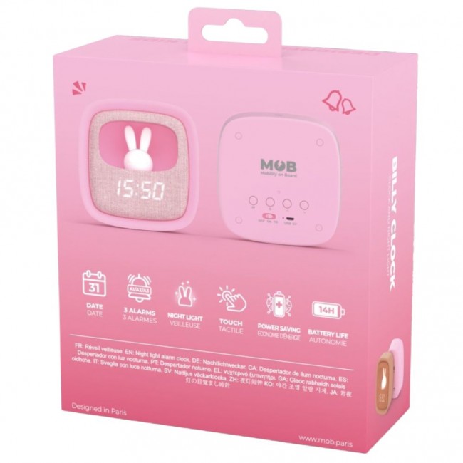Budzik z lampką i funkcją drzemki Billy MOB - różowy