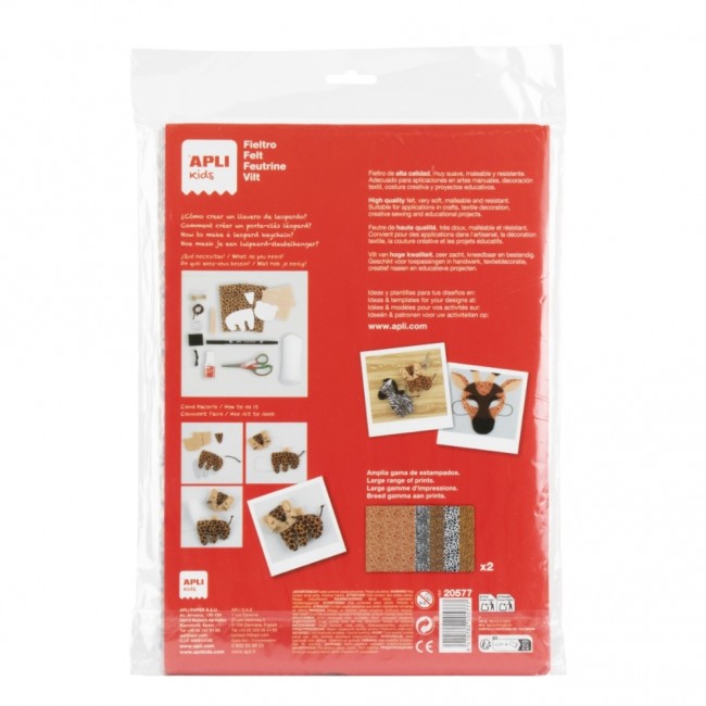 Arkusze filcowe z motywem zwierząt A4 10 szt. Apli Kids - 5 wzorów