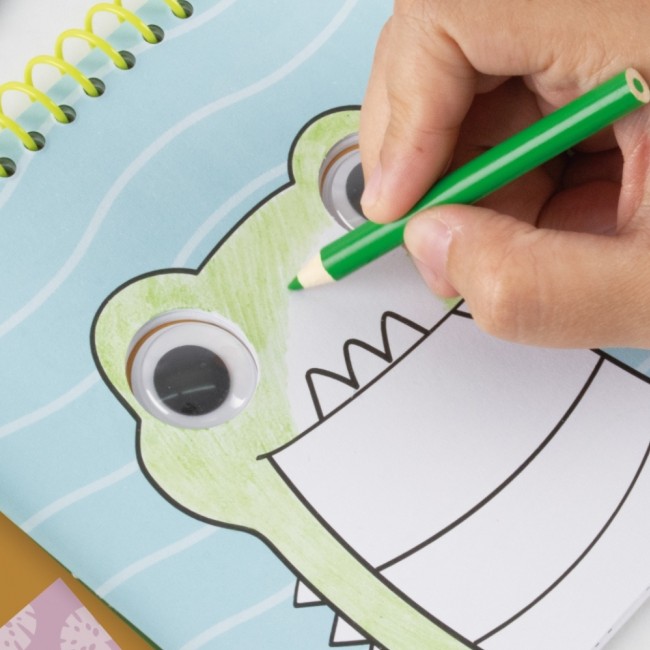 Kolorowanka z ruchomymi oczkami i kredkami Apli Kids - Wesołe Zwierzątka