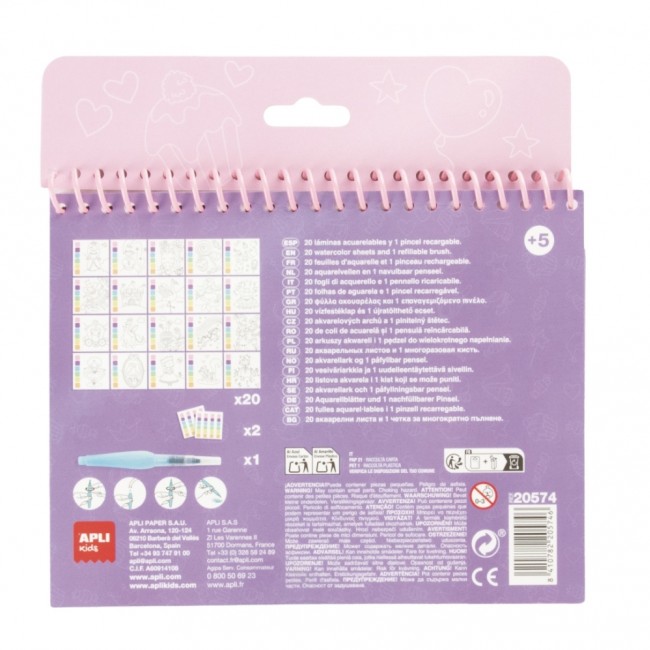 Kolorowanka akwarelowa z pędzelkiem wodnym Apli Kids