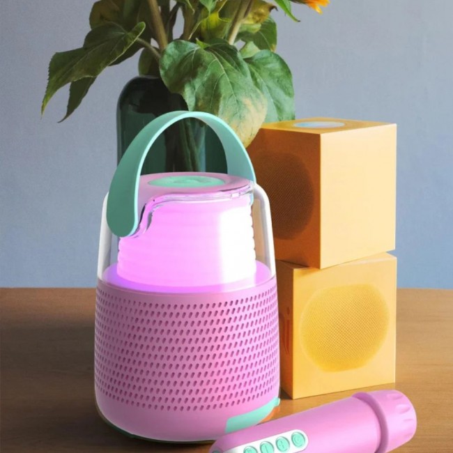 Zestaw do karaoke mikrofon i głośnik z podświetleniem LED MOB - różowy