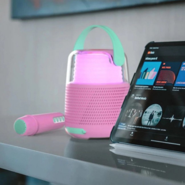 Zestaw do karaoke mikrofon i głośnik z podświetleniem LED MOB - różowy