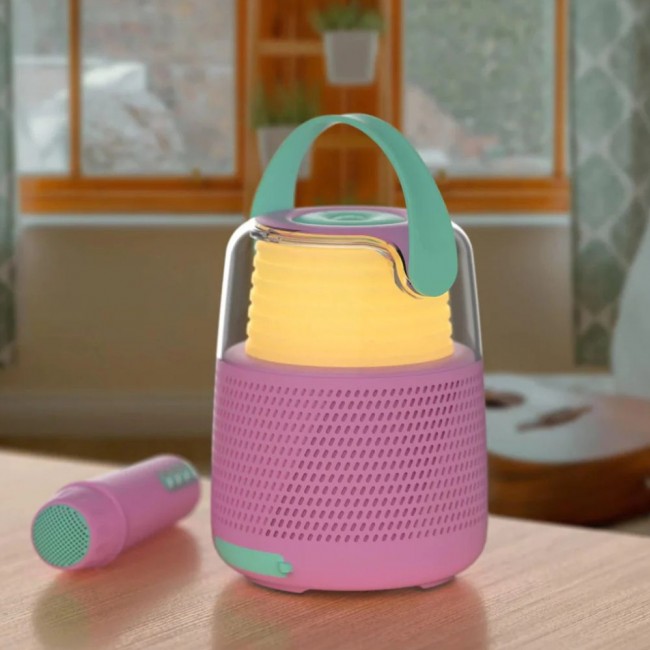 Zestaw do karaoke mikrofon i głośnik z podświetleniem LED MOB - różowy