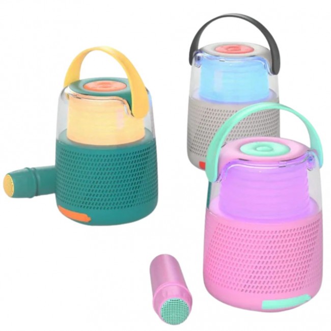 Zestaw do karaoke mikrofon i głośnik z podświetleniem LED MOB - różowy