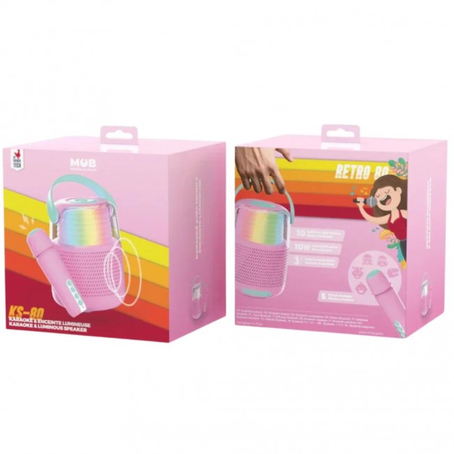 Zestaw do karaoke mikrofon i głośnik z podświetleniem LED MOB - różowy