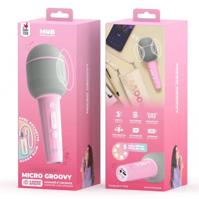 Mikrofon bezprzewodowy z efektami wokalnymi Groovy MOB - różowy
