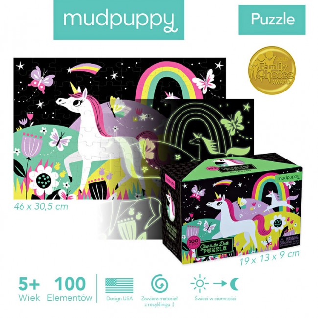 Puzzle świecące w ciemności Mudpuppy - Jednorożce